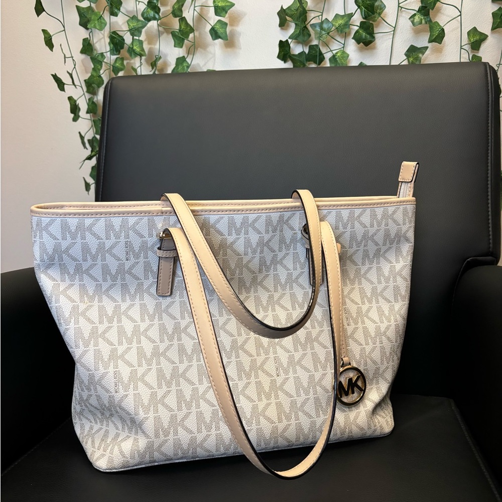 Michael Kors Cream and Tan Tote Bag